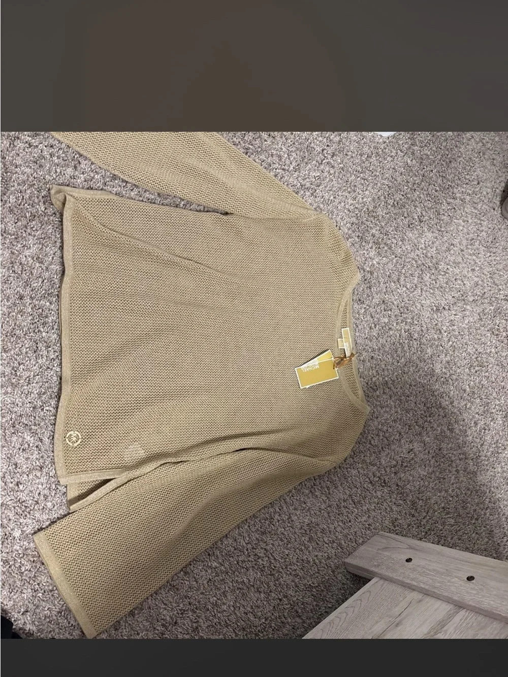 Michael Kors Khaki/Gold Open-Weave Knit Top